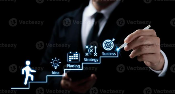 Business strategy and planning visualization showing the path from idea to success